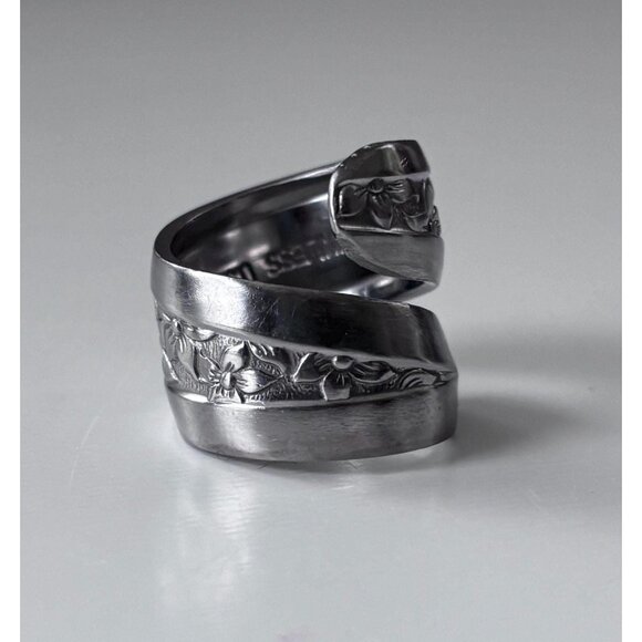 Handmade Floral Spoon Ring - Size 6.5 Silverware Wrap Band Silver - Picture 4 of 7